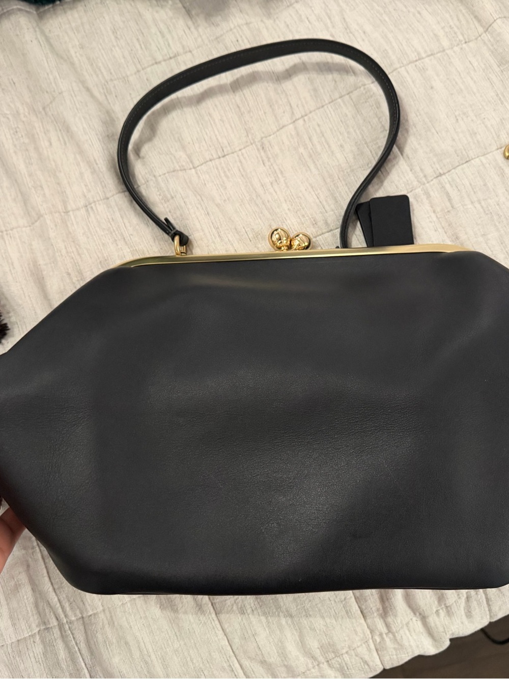 Coach Black Leather Frame Shoulder Bag with Gold Chain - Picture 4 of 9